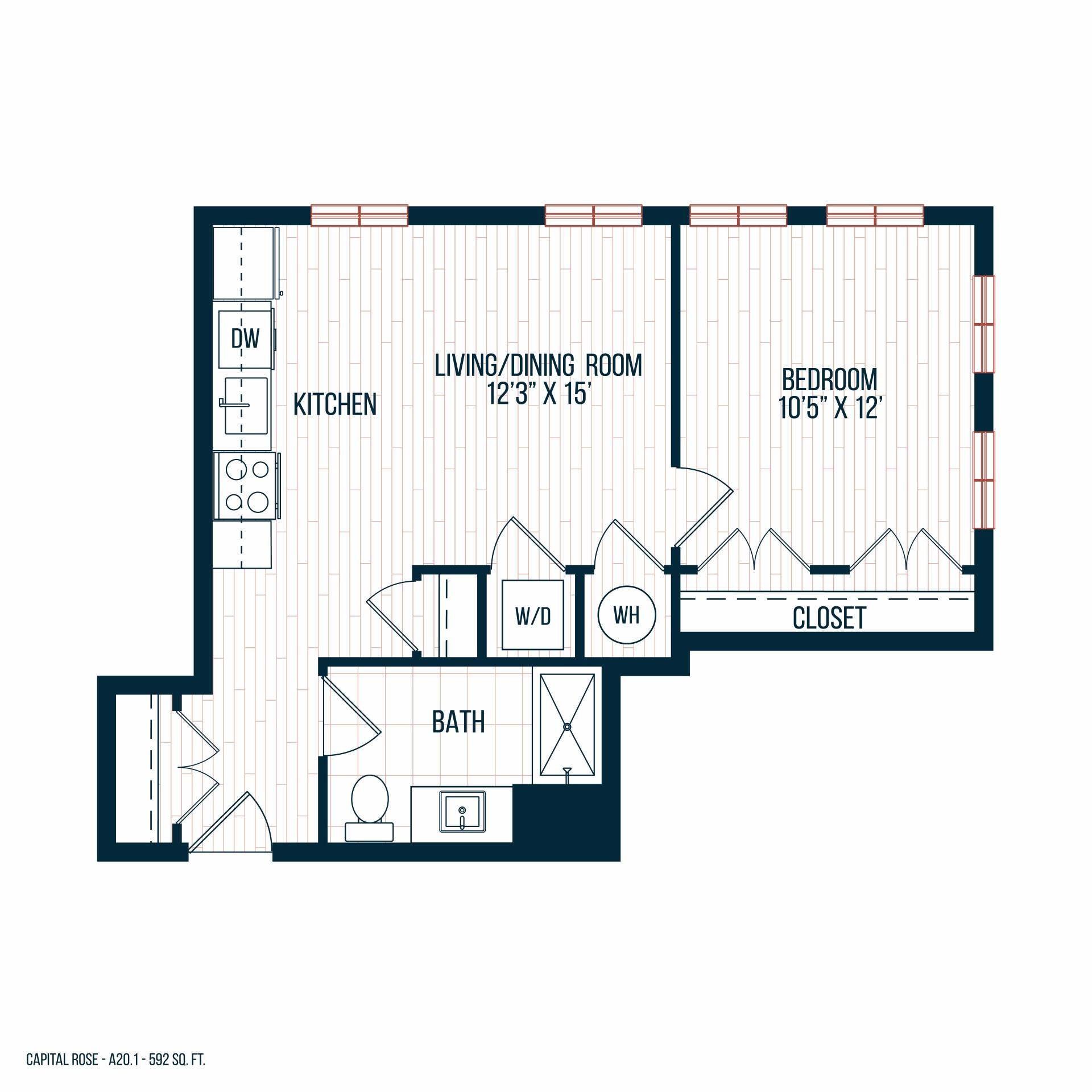 Capitol Rose Luxury Apartments in Washington, DC A20 A Floor Plan